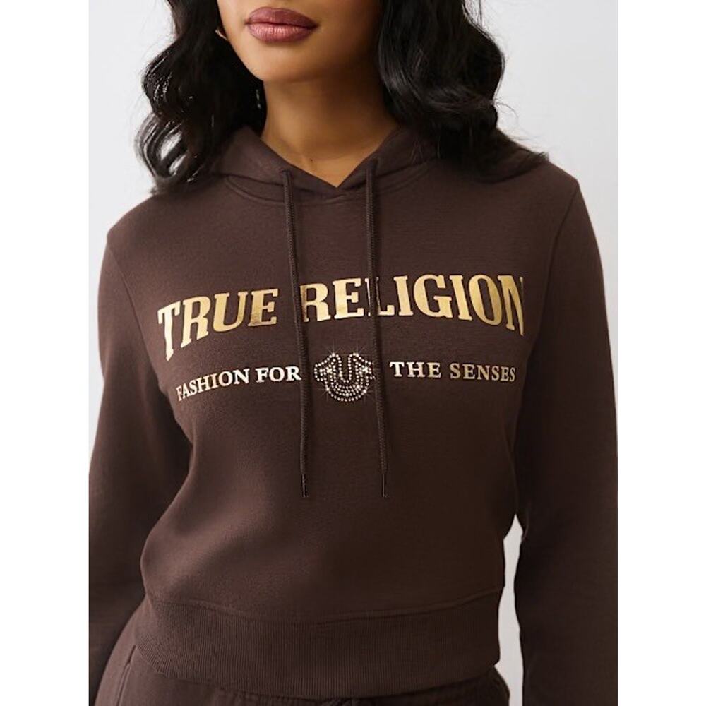 NWT True Religion Women's Brown Pullover Hoodie Sz M Spring Boho